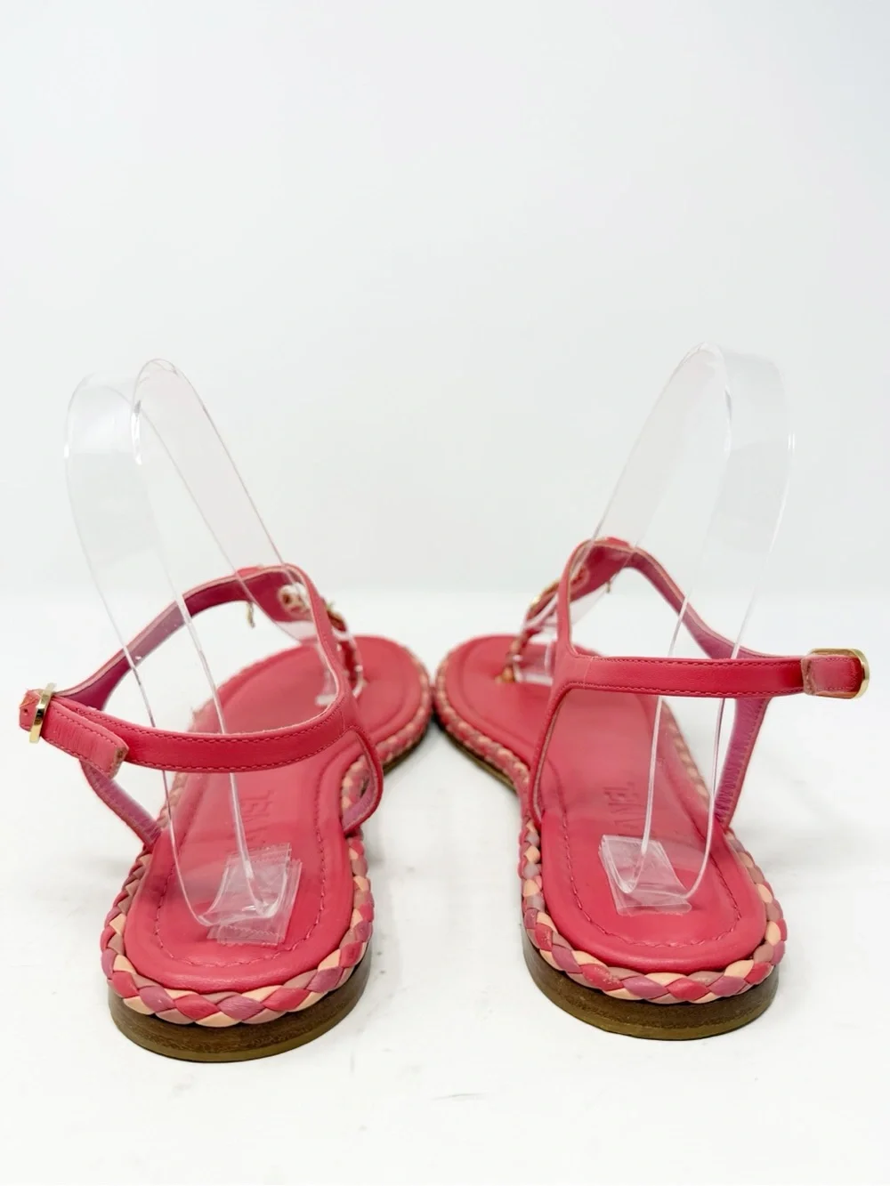 Chanel Chain CC Thong Flat Sandals Pink Womens Size EU 38